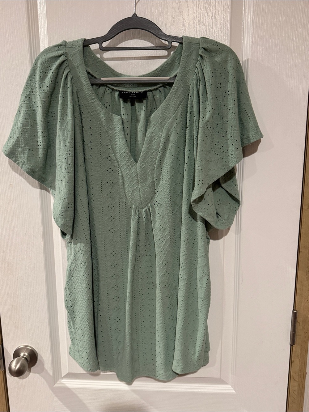 Lane Bryant Sage Green Eyelet V-Neck Flutter Sleeve Blouse